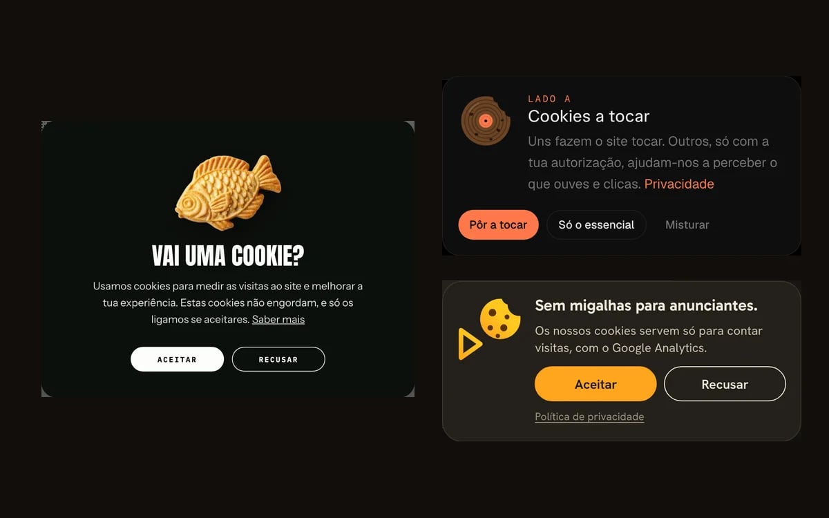 Aviso de cookies em forma de peixe, das Paisagens Submersas