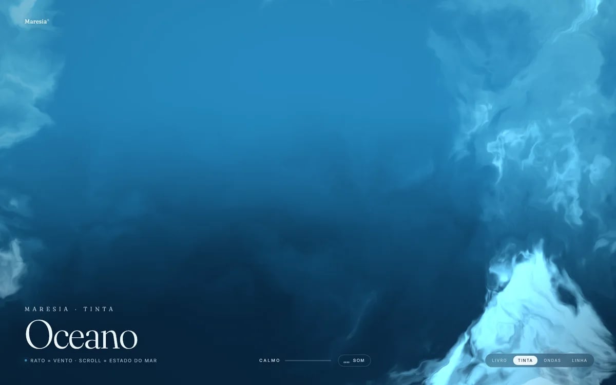 Maresia Tinta: um oceano azul pintado em tinta que se mexe com o rato